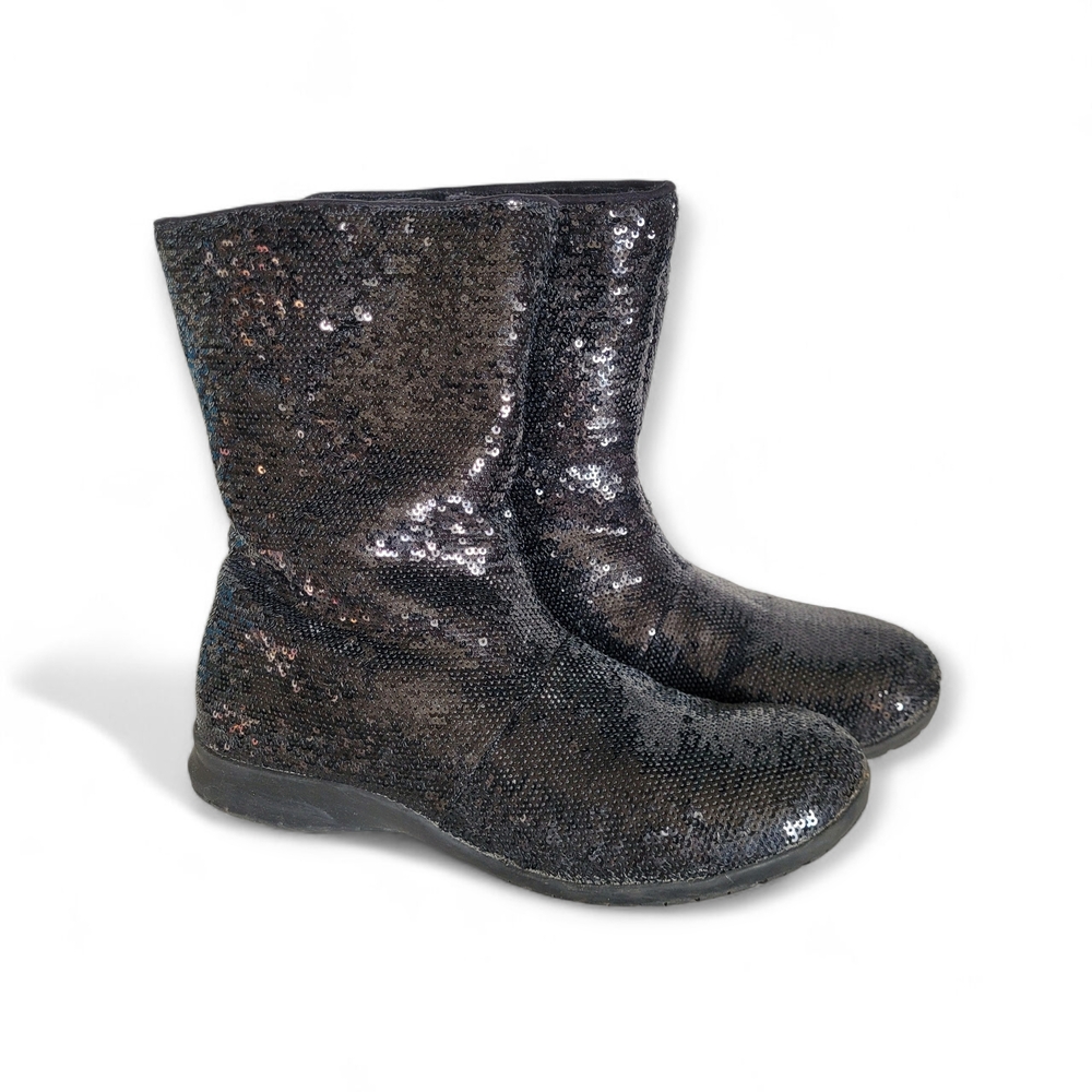 Joan Boyce Black Sequin Faux Fur  Women's Boots